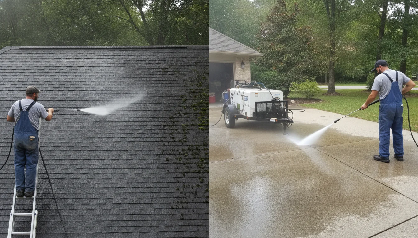 Soft wash vs pressure wash comparison in a clean, modern setting — Richmond, VA